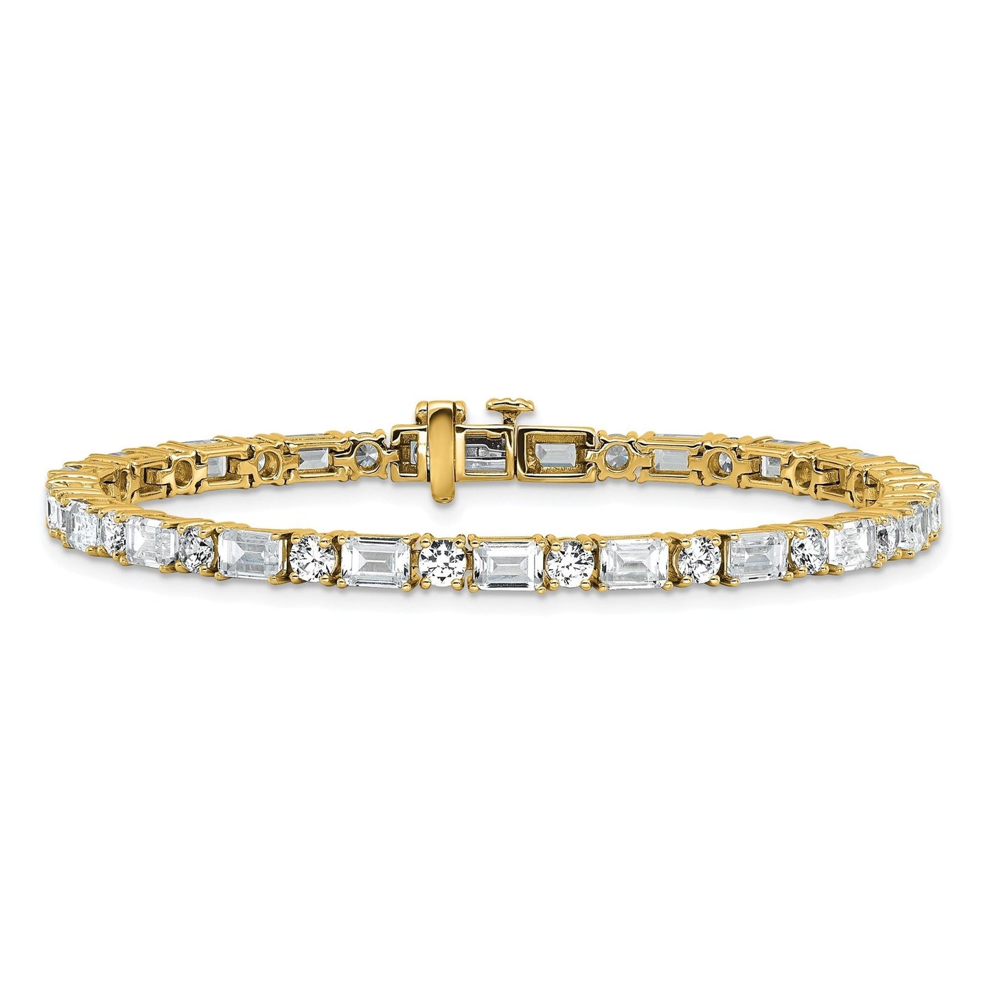 14K Gold Lab Grown Diamond Round and Emerald Tennis Bracelet 10 Ct