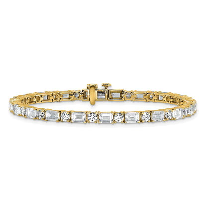 14K Gold Lab Grown Diamond Round and Emerald Tennis Bracelet 10 Ct