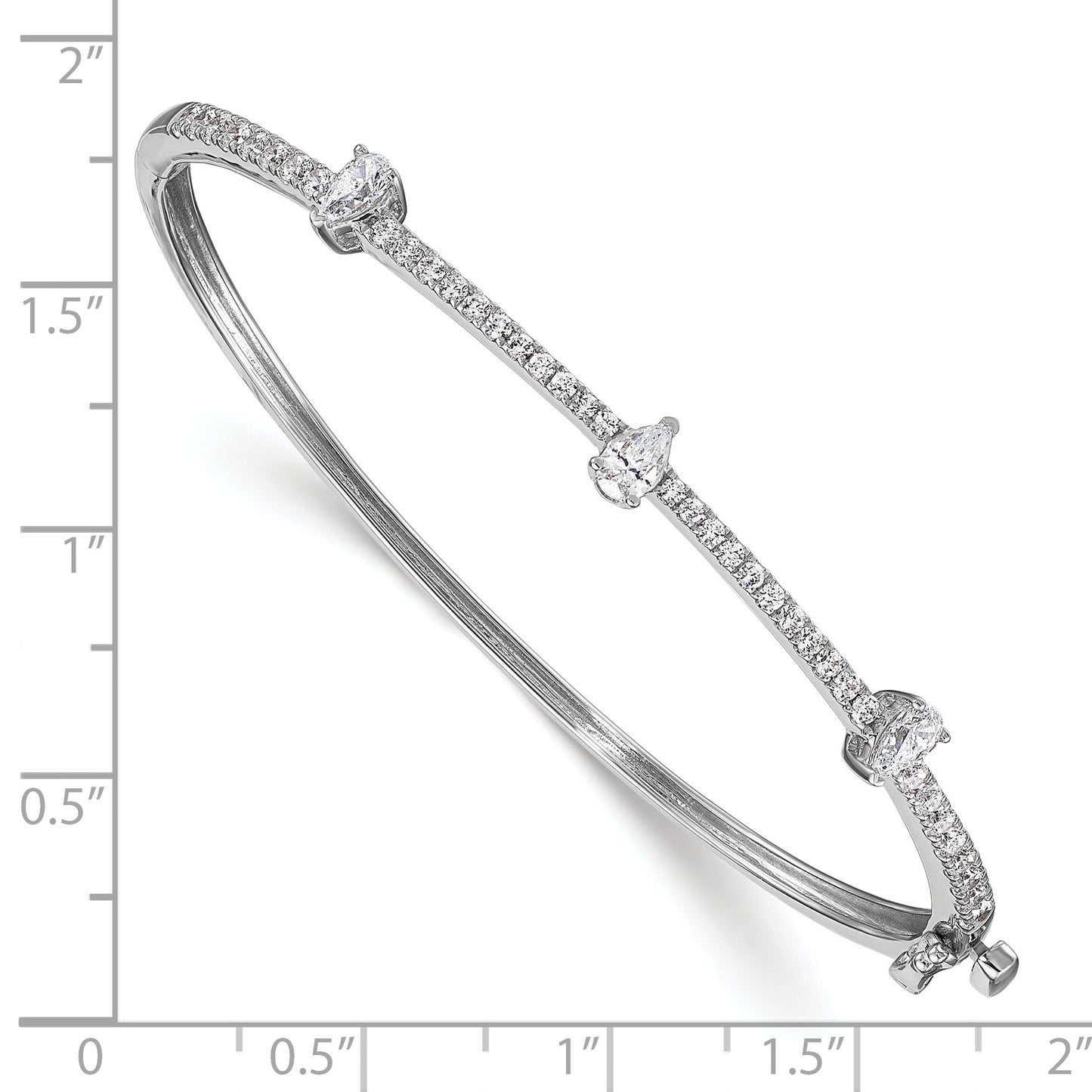 14k White Gold  Lab Diamond Round and Pear Hinged Bangle Bracelet
