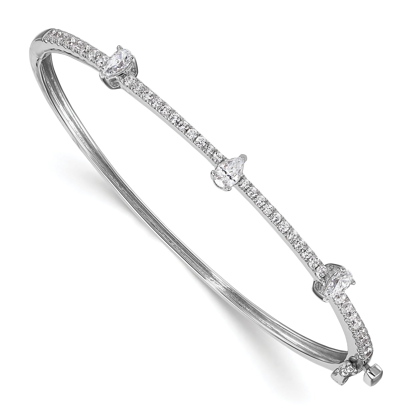 14k White Gold  Lab Diamond Round and Pear Hinged Bangle Bracelet