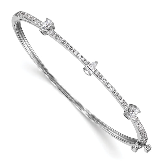 14k White Gold  Lab Diamond Round and Pear Hinged Bangle Bracelet