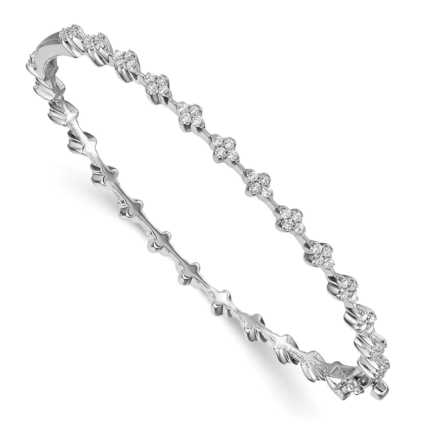 14k White Gold 1 Carat Lab Diamond Hinged Bangle Bracelet