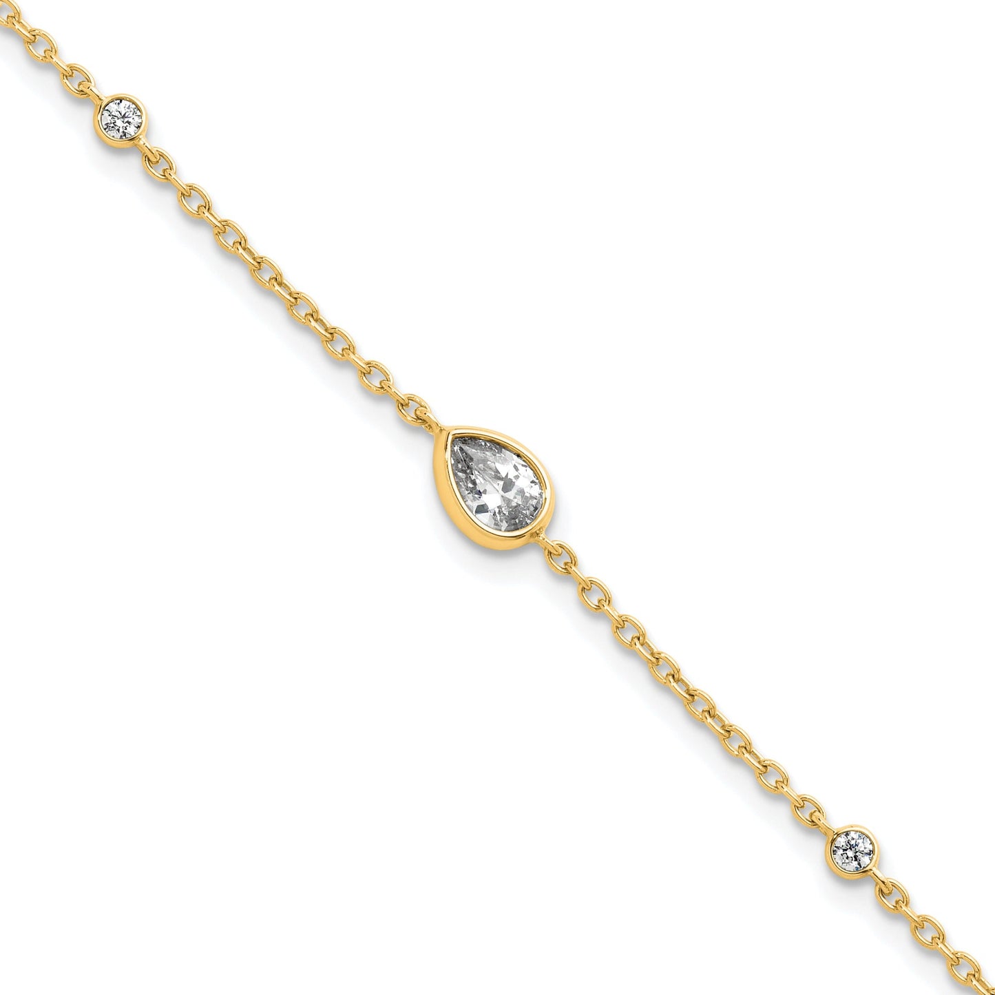 0.43 Ct Pear White Lab Grown Diamond Bezel 14K Yellow Gold Station Chain Bracelet