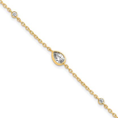 0.43 Ct Pear White Lab Grown Diamond Bezel 14K Yellow Gold Station Chain Bracelet