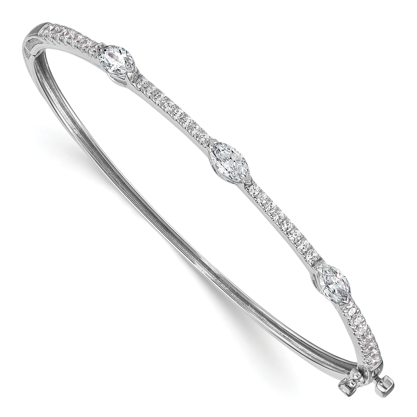 14k White Gold Lab Diamond Hinged Bangle Bracelet