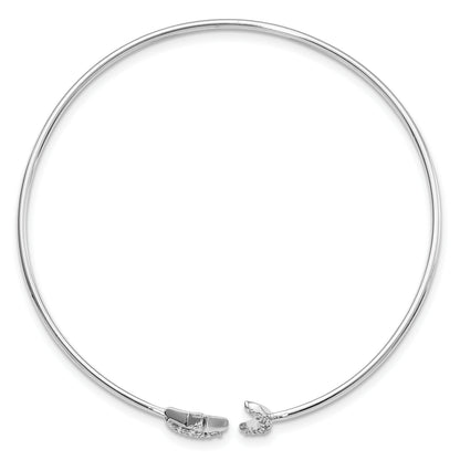 0.25 Ct Round White Diamond Prong 14k White Gold Moon and Star Flexible Open Cuff Bangle Bracelet