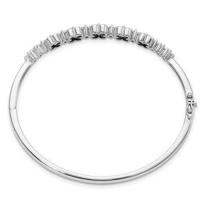 14K White Gold Lab Grown Diamond Created Emerald Bangle Bracelet
