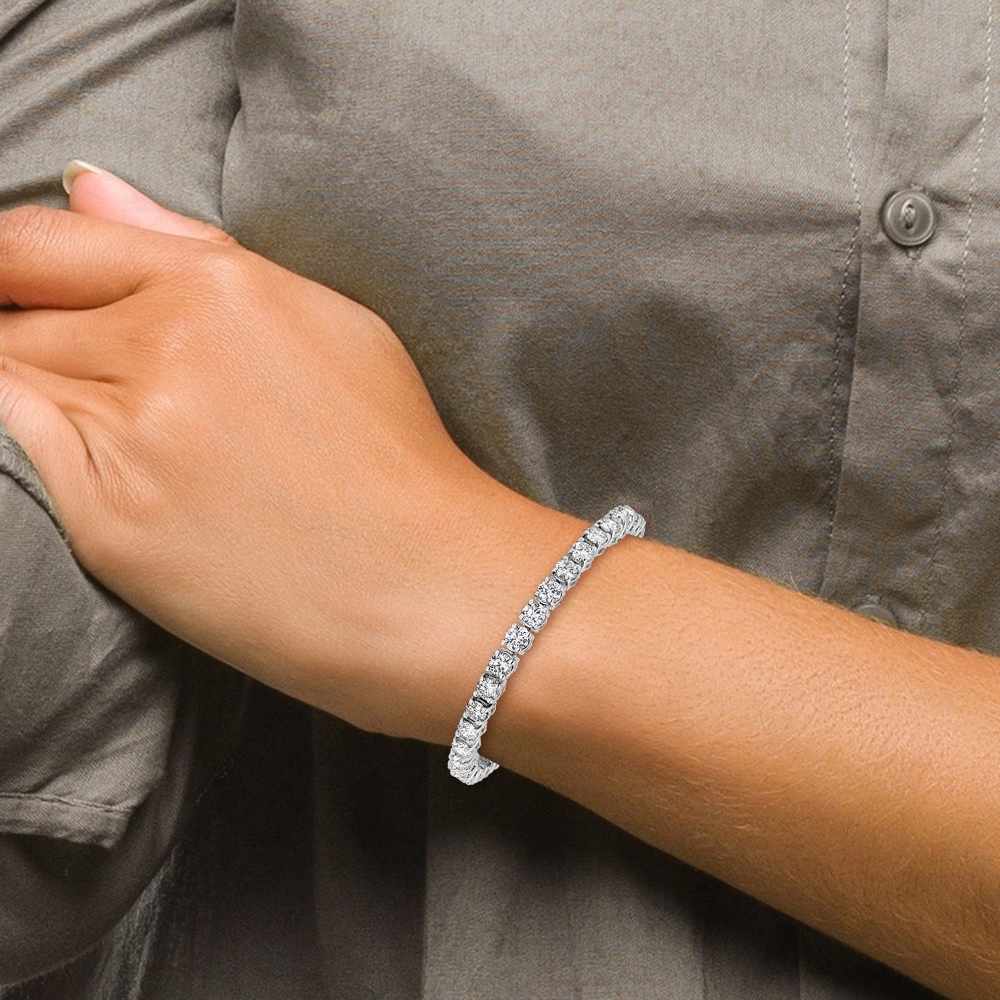 14k White Gold 11 ct Lab Grown Diamond Round Tennis Bracelet