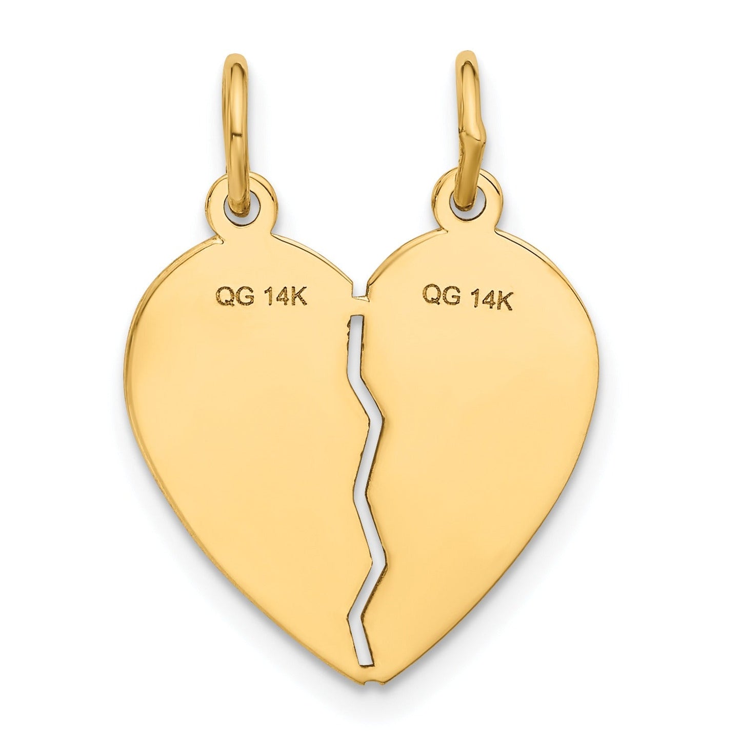 14k Gold BEST SISTER Break-apart Heart Charm Pendant