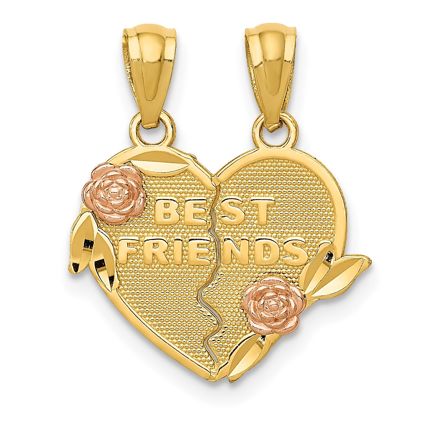 14k Gold Best Friend Split Heart Pendant