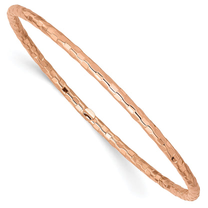 14K Rose Gold Hammered Textured Round Slip-On Bangle Bracelet