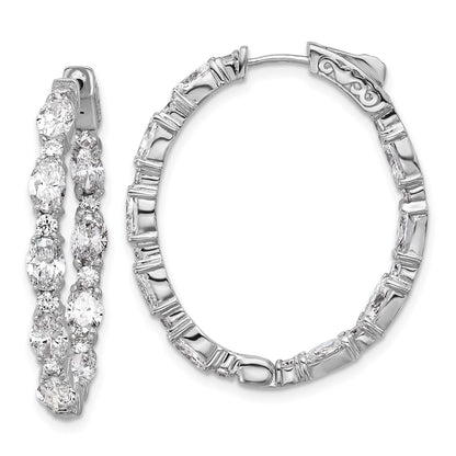 14K White Gold Lab Grown Diamond Oval In and Out Hoop Earrings