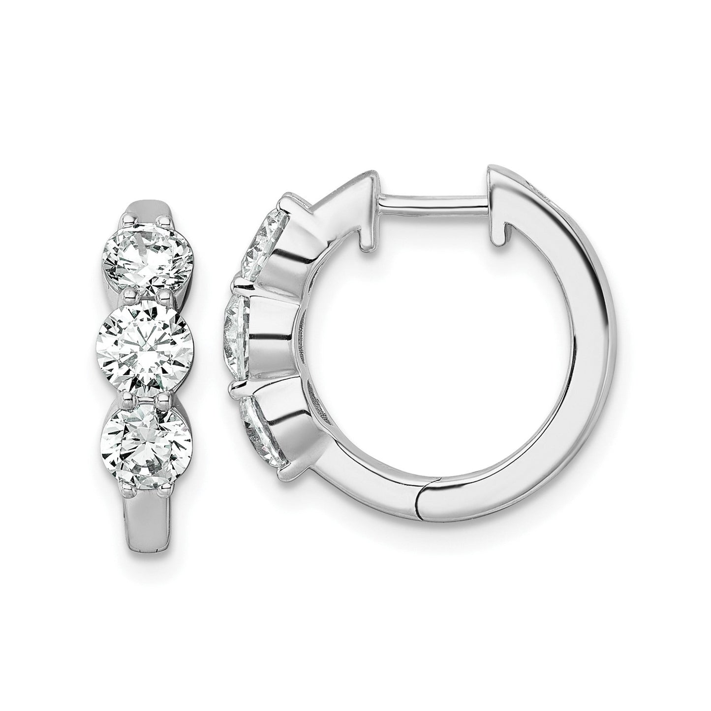14K White Gold Lab Grown Diamond Three Stone Hinged Hoop Earring