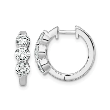 14K White Gold Lab Grown Diamond Three Stone Hinged Hoop Earring