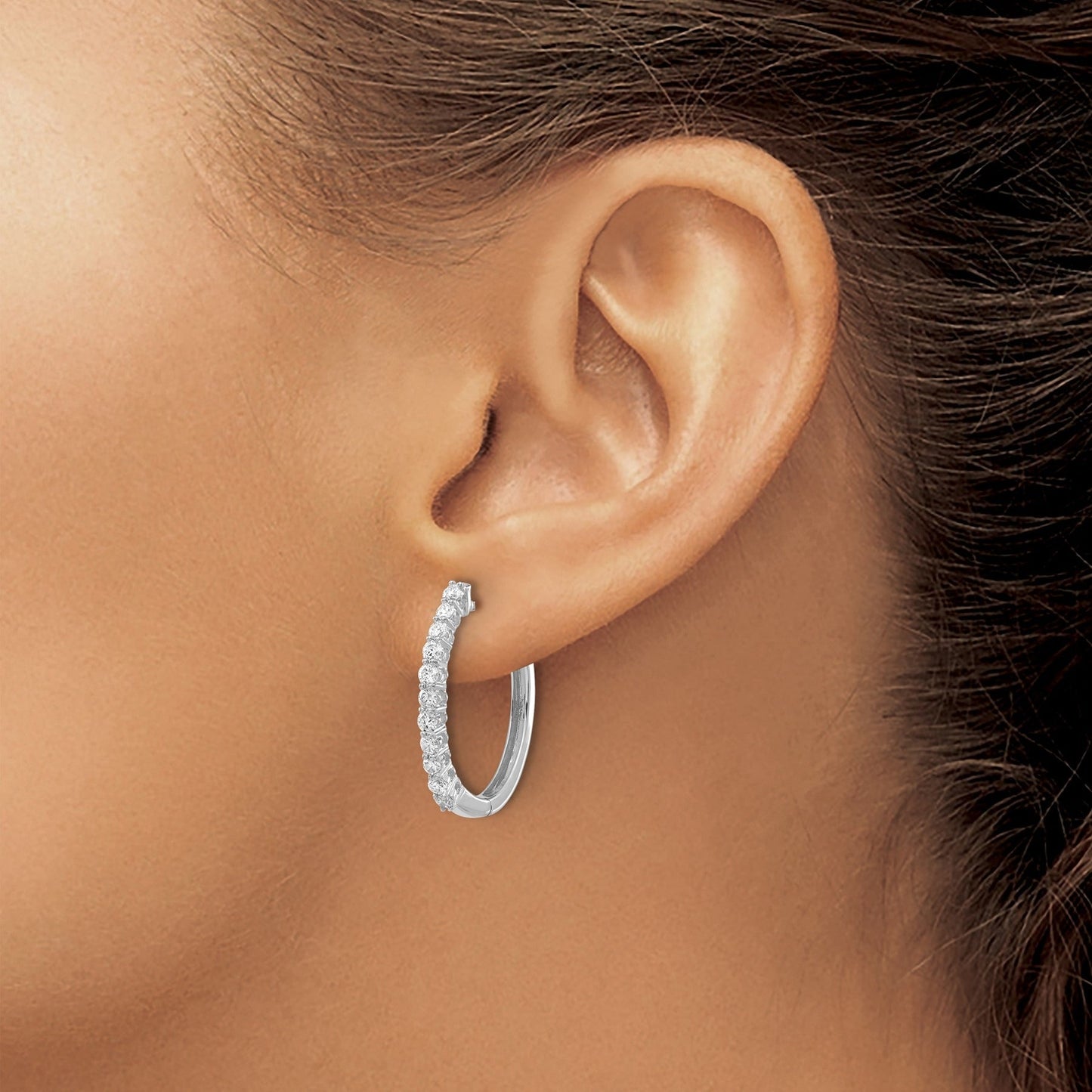 14k Gold Lab Grown Diamond Hinged Medium Hoop Earrings 0.75 Ct