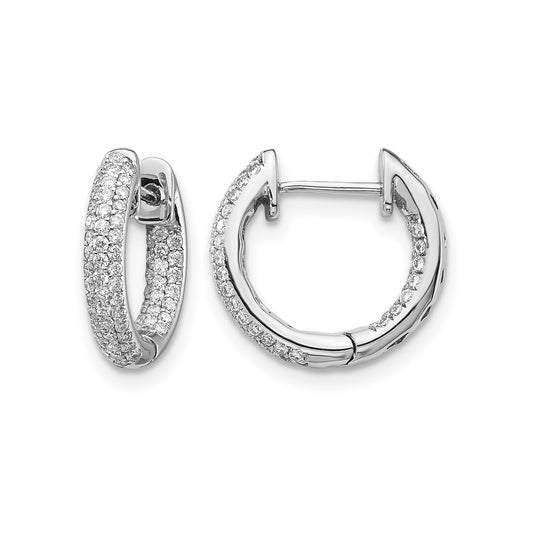 14k White Gold Lab Grown Diamond In & Out Hinged Hoop Earrings 0.375 Ct