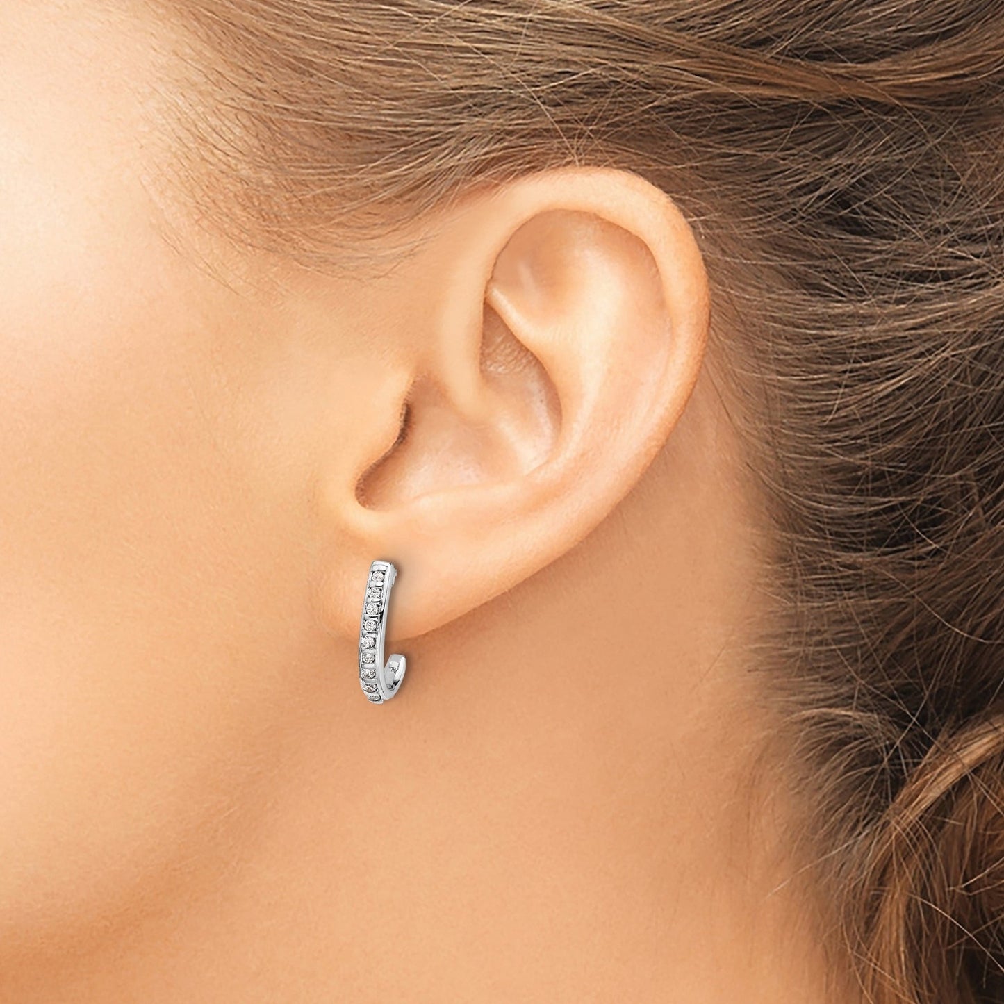 10K White Gold Lab Grown Diamond J-Hoop Post Earrings