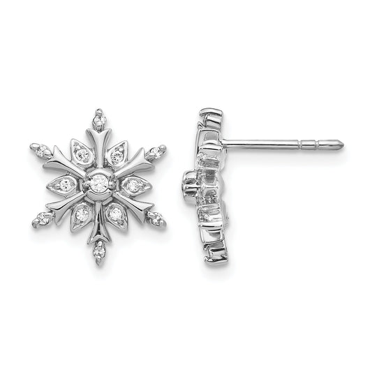 14k White Gold Lab Grown Diamond Snowflake Stud Earrings 0.16 Ct