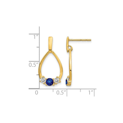 Yellow Gold Lab Diamond and Created Sapphire Dangle Teardrop Earrings