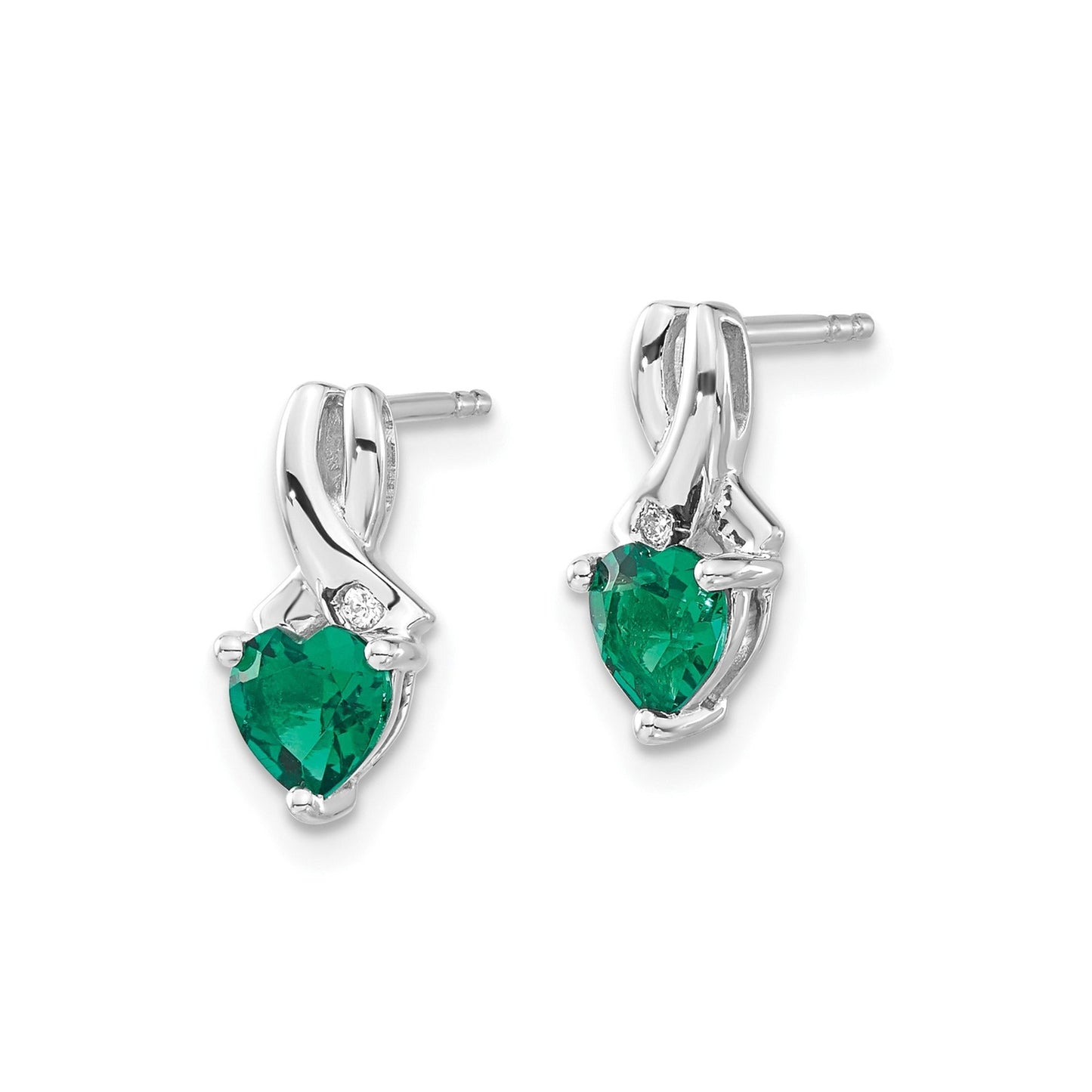 Emerald and Diamond Heart Earrings Sterling Silver