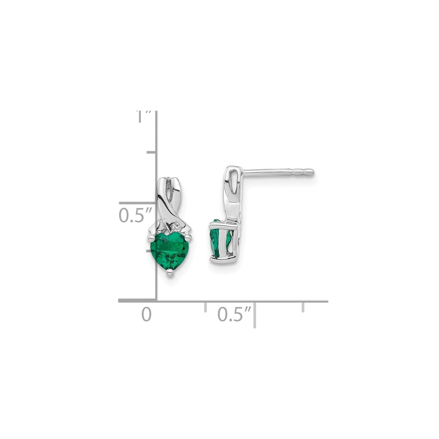 Emerald and Diamond Heart Earrings Sterling Silver