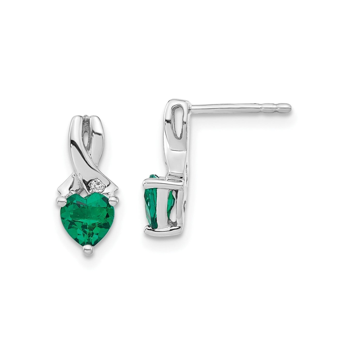Emerald and Diamond Heart Earrings Sterling Silver