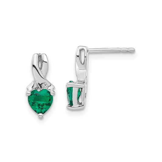 Emerald and Diamond Heart Earrings Sterling Silver