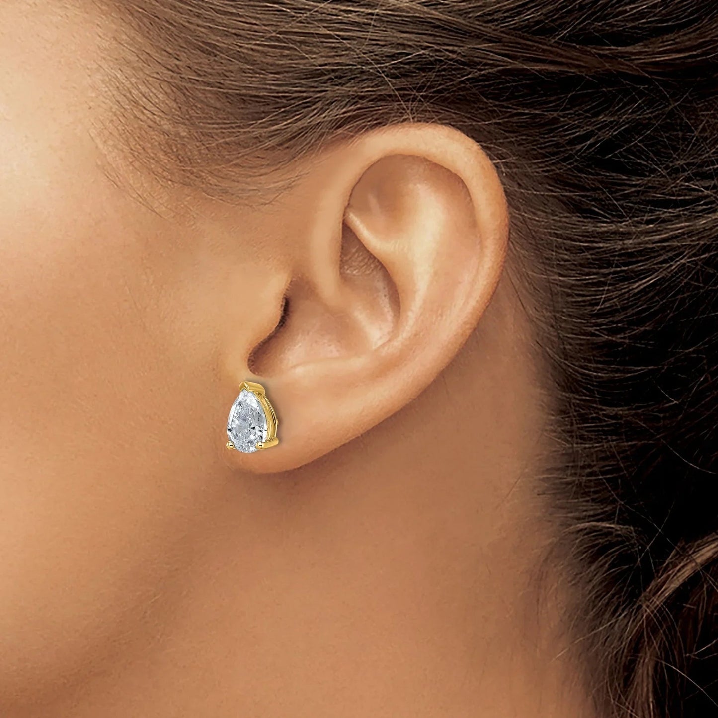 14K Gold Lab Grown Diamond Pear Three Prong Stud Earrings