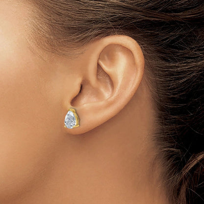 14K Gold Lab Grown Diamond Pear Three Prong Stud Earrings