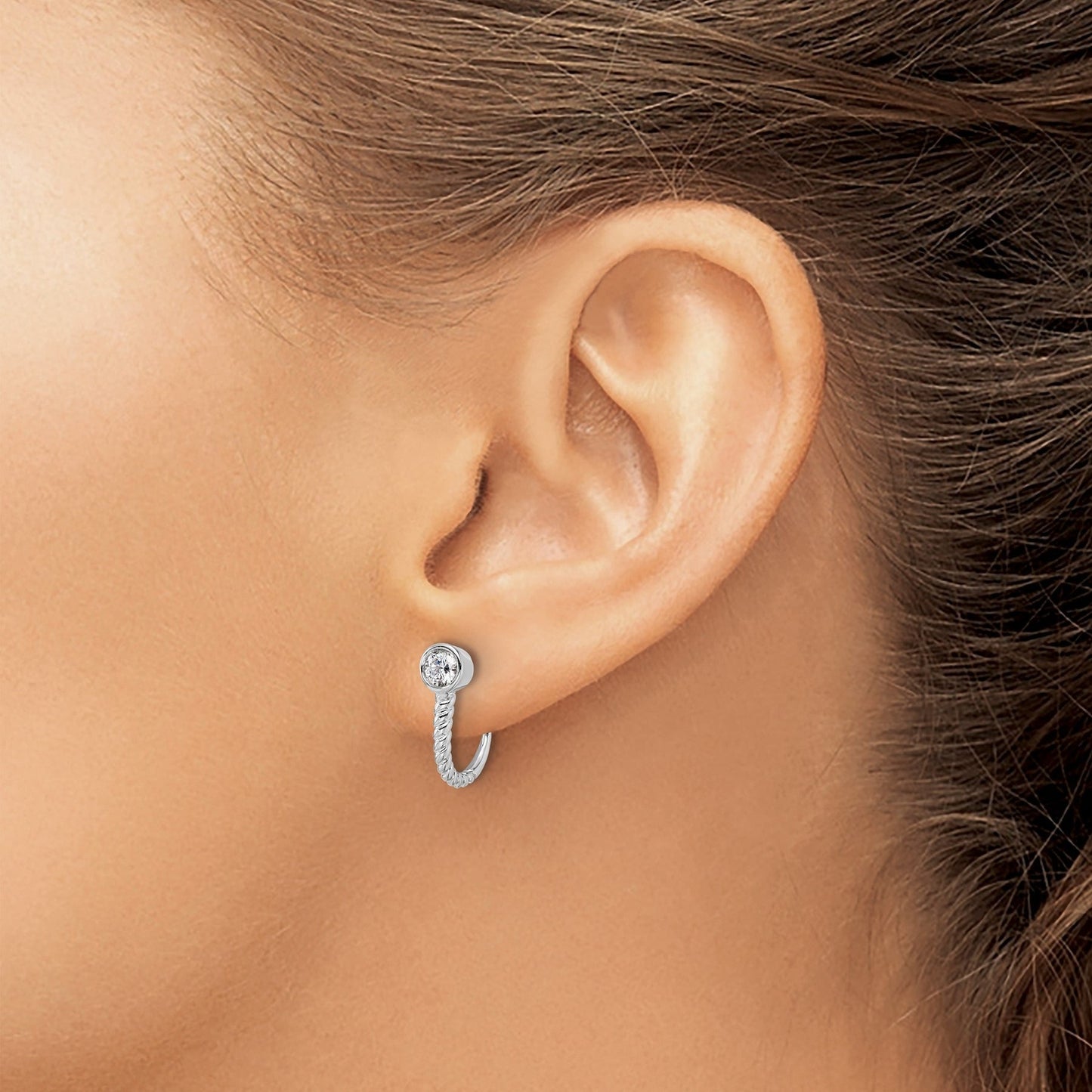 Lab Grown Diamond J-Hoop Earrings 14k Gold