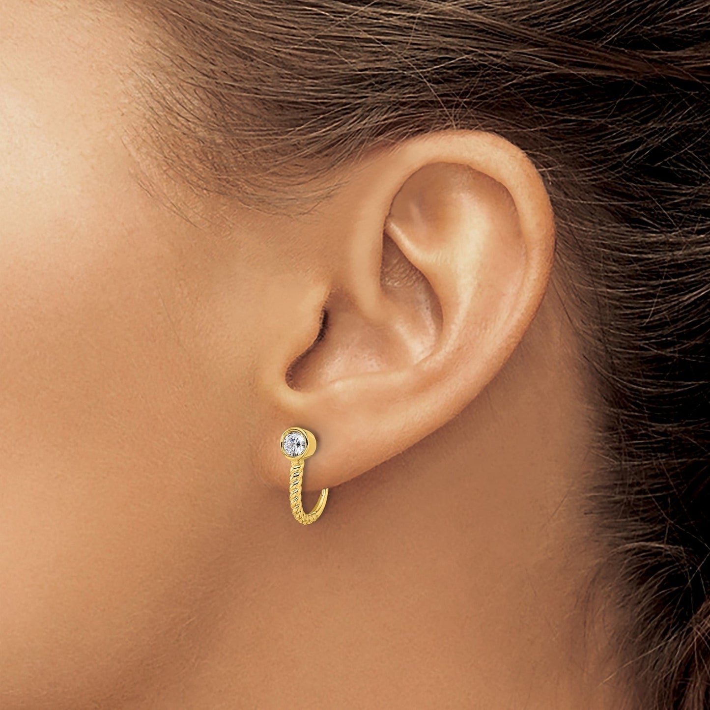 Lab Grown Diamond J-Hoop Earrings 14k Gold