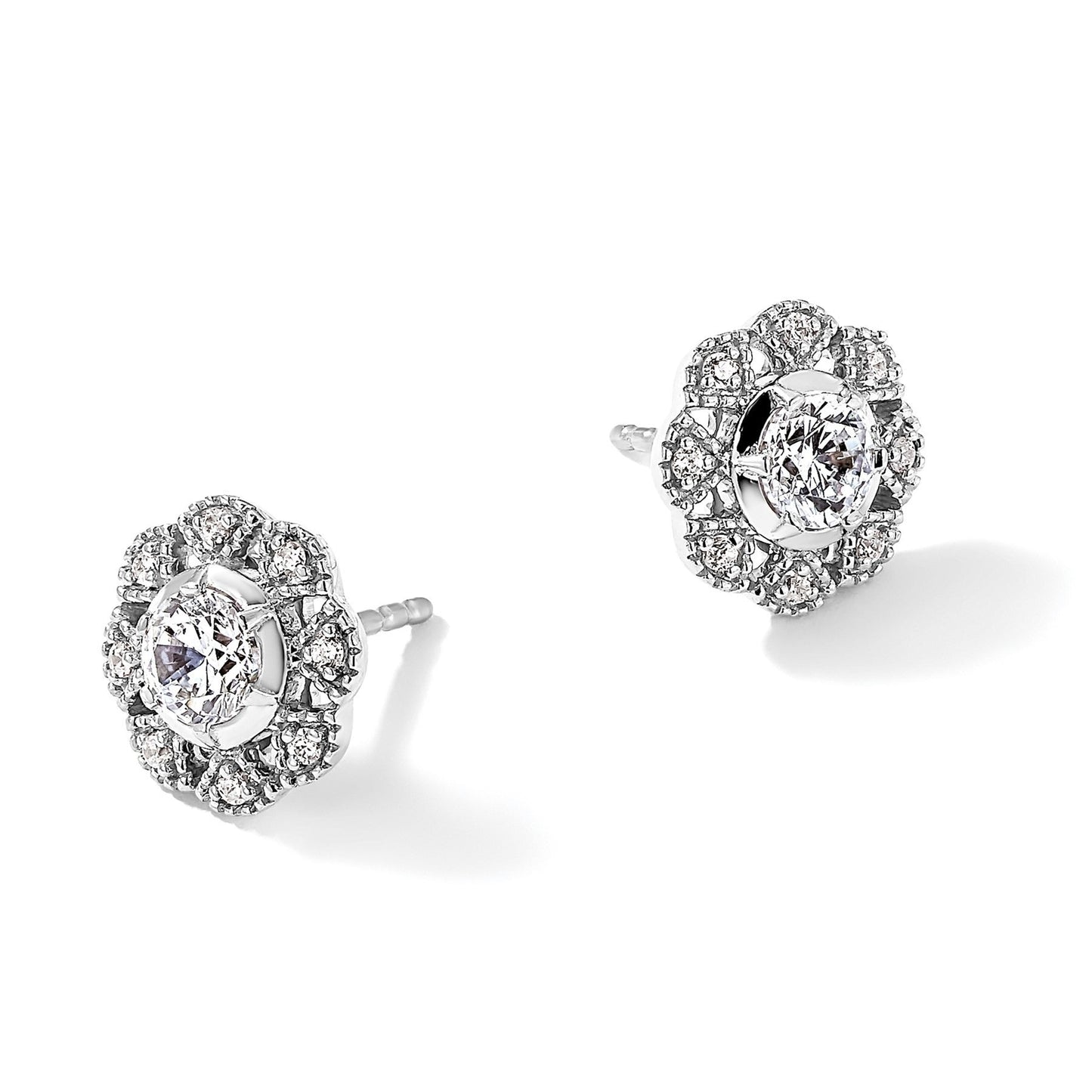 14K Gold Lab Grown Diamond Floral Post Stud Earrings 0.75 Ct