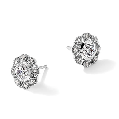 14K Gold Lab Grown Diamond Floral Post Stud Earrings 0.75 Ct