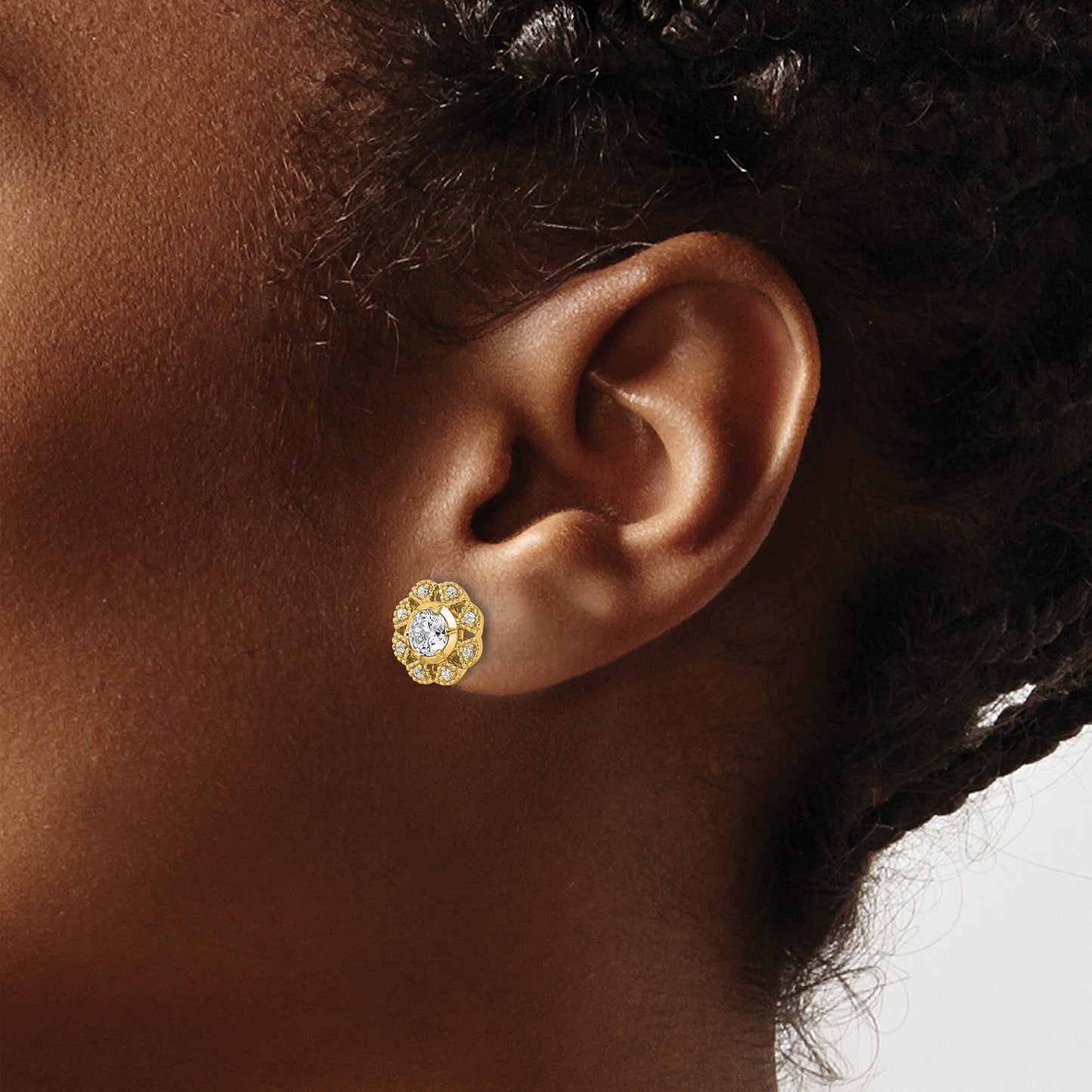 14K Gold Lab Grown Diamond Floral Post Stud Earrings 0.75 Ct