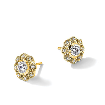 14K Gold Lab Grown Diamond Floral Post Stud Earrings 0.75 Ct