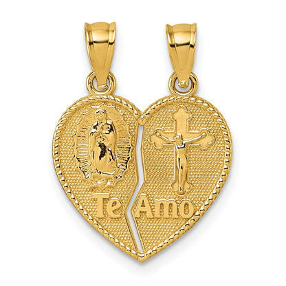 14k Gold Te Amo Crucifix Break-apart Heart Pendant