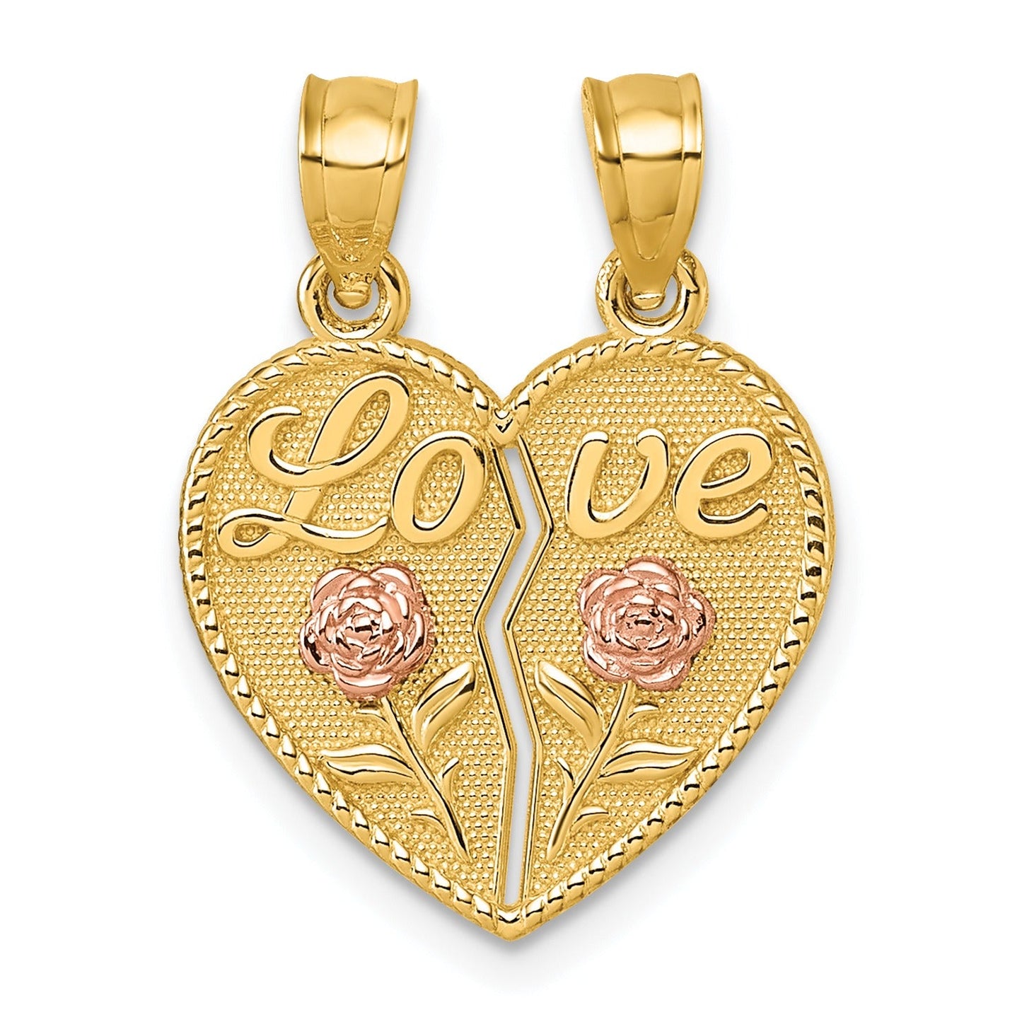 14k Real Gold LOVE And Roses Heart breakable pendant