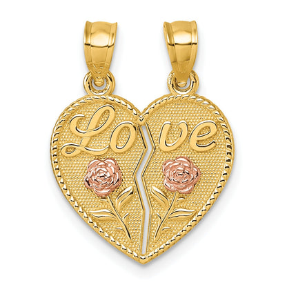 14k Real Gold LOVE And Roses Heart breakable pendant