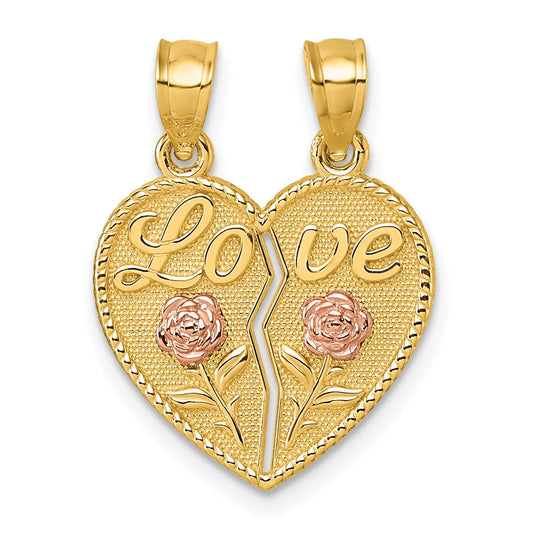 14k Real Gold LOVE And Roses Heart breakable pendant