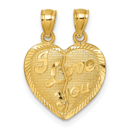 14k Gold I LOVE YOU broken heart Pendant for Couple