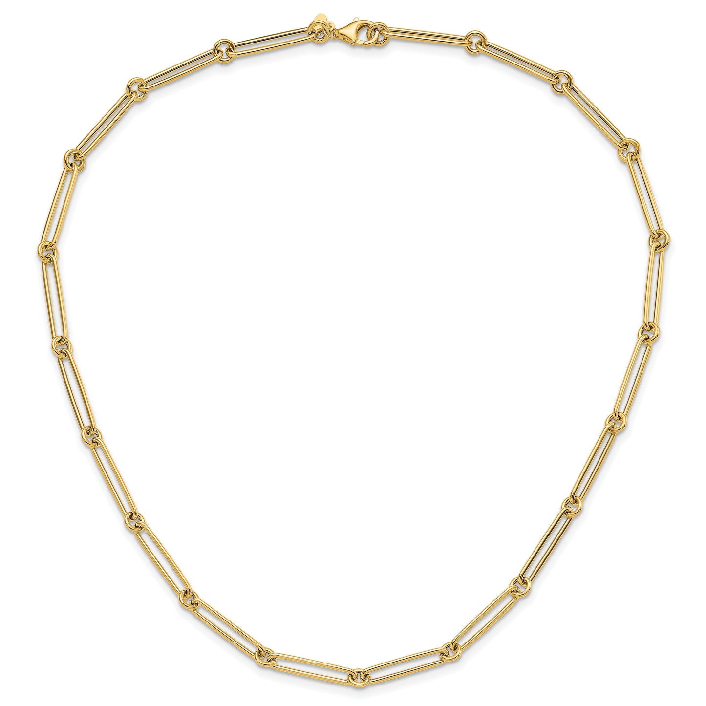 14K Yellow Gold Hollow Paperclip Link Necklace 18 inch