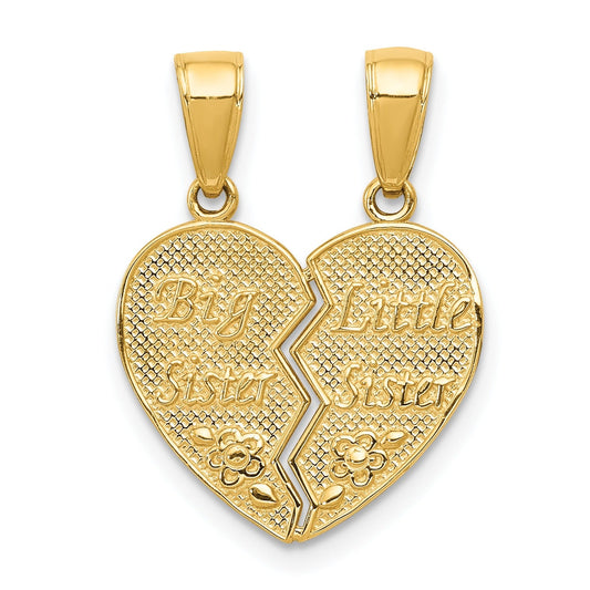 14k Gold BIG SISTER-LITTLE SISTER Breakable Heart Pendant