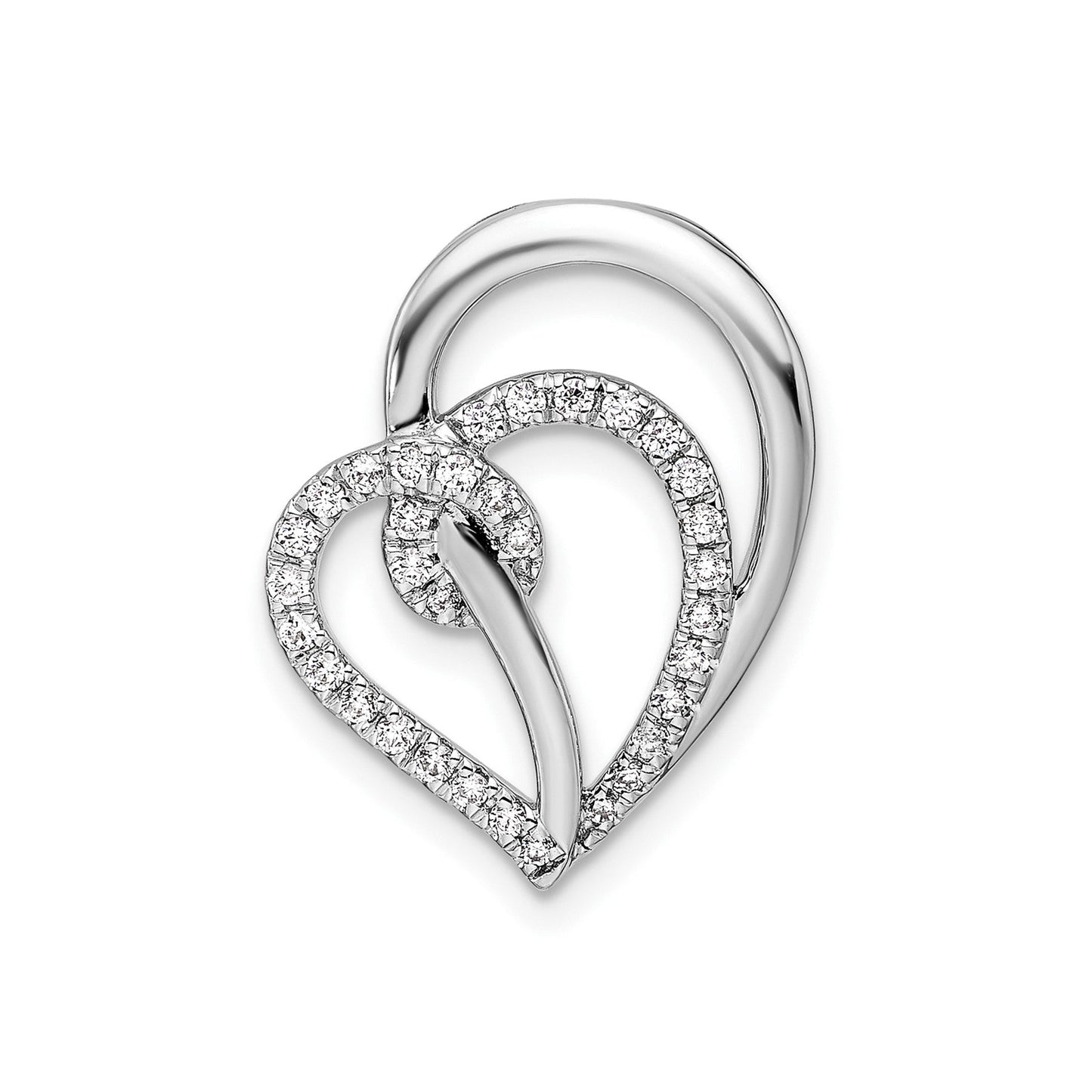Lab Diamond Swirl Heart Chain Slide Pendant 14k White Gold