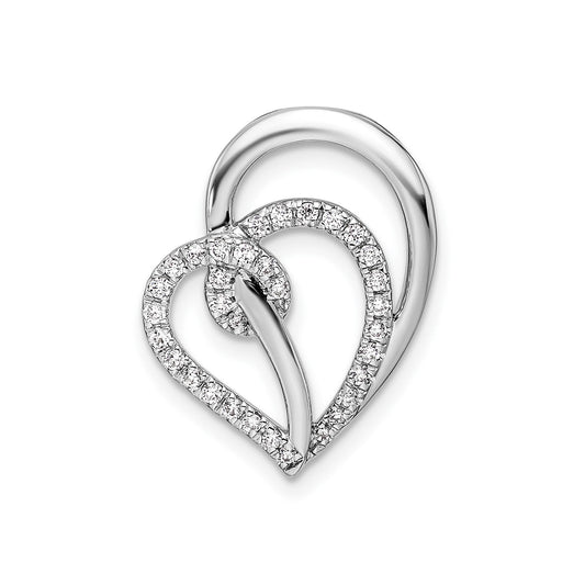 Lab Diamond Swirl Heart Chain Slide Pendant 14k White Gold