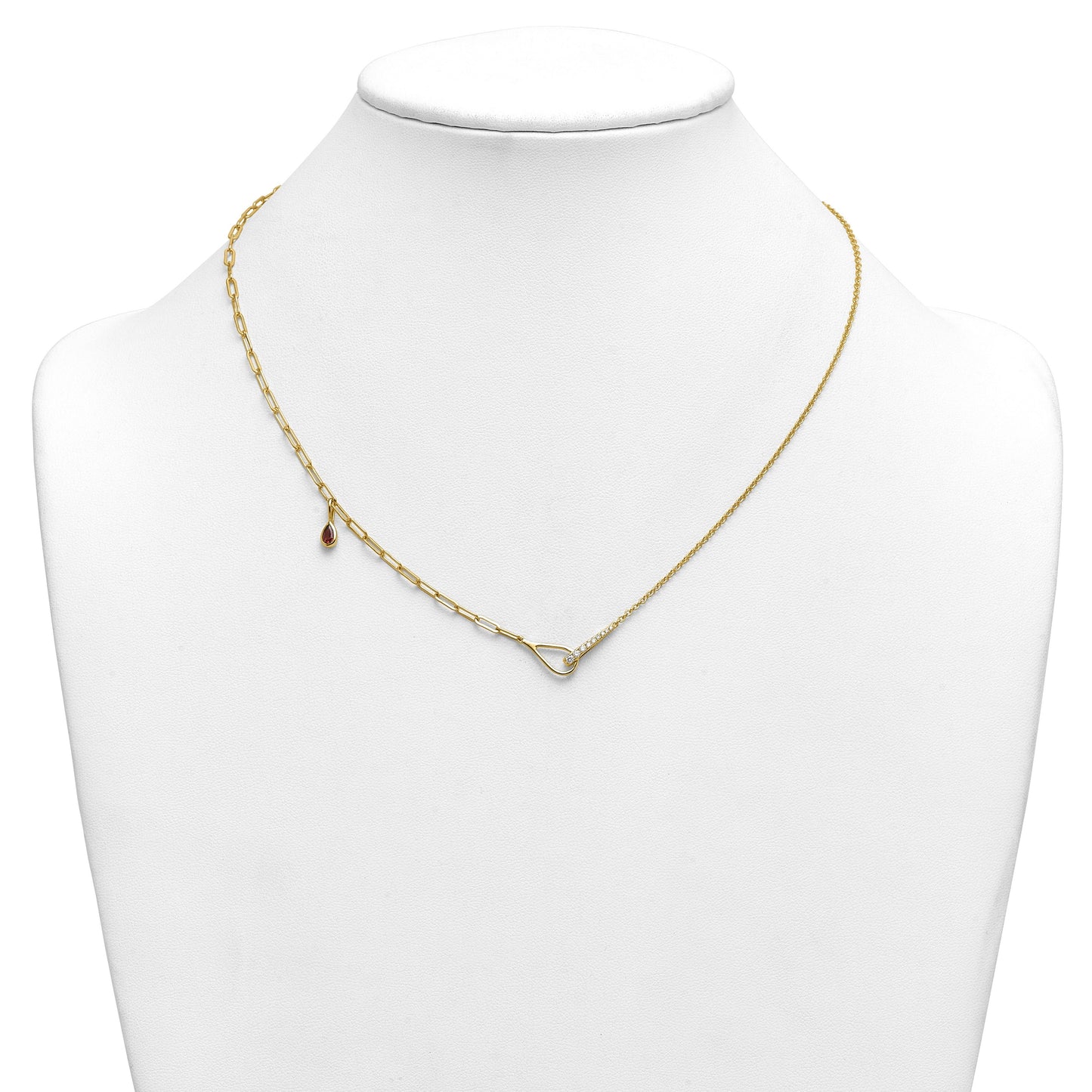 0.11 Ct Round White Lab Grown Diamond Prong 14K Yellow Gold Utility Chic Paperclip Cable Chain Necklace