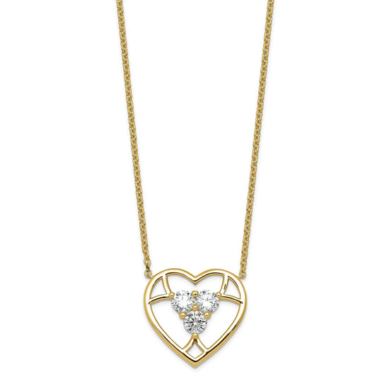 1 Ct Round White Lab Diamond Prong 14k Yellow Gold Three stone Heart Necklace