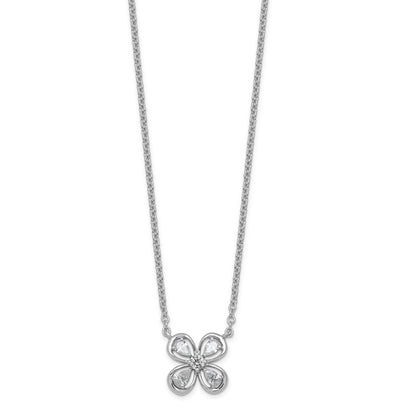 0.34 Ct Pear White Lab Grown Diamond Prong 14K White Gold Four Petal Charm Necklace