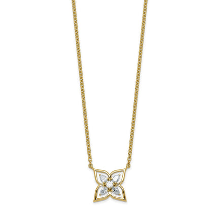 0.3 CT Marquise White Lab Diamond Prong 14k Gold 4 Petal Open Flower Pendant Necklace