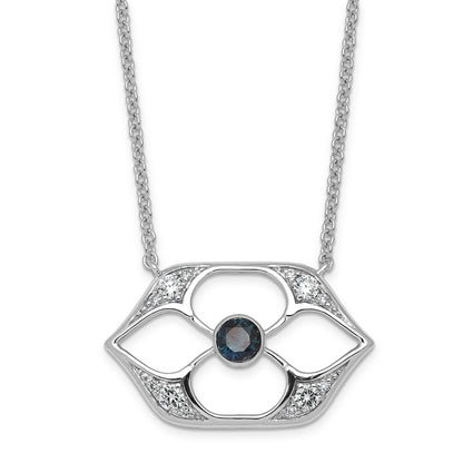0.26 CT Lab Diamond & Sapphire Pave 14k White Gold Filigree Openwork Flower Pendant Necklace
