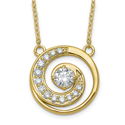 Round White Lab Diamond Prong 14k Gold Pendant Necklace